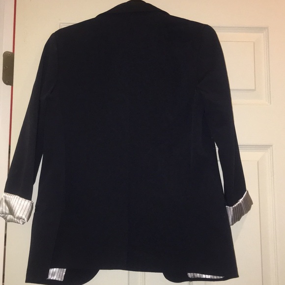 Navy blue blazer with pinstripe detailing. - Picture 3 of 6